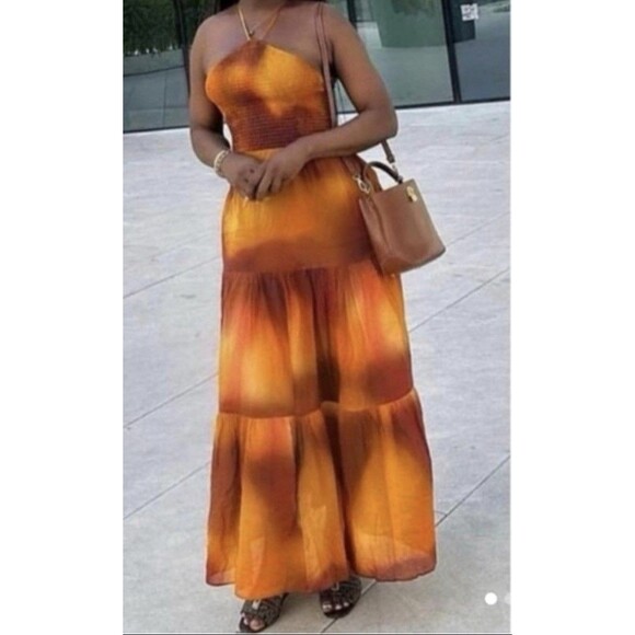 Zara 100% Cotton Maxi Dress Orange Sz XS - Picture 3 of 10